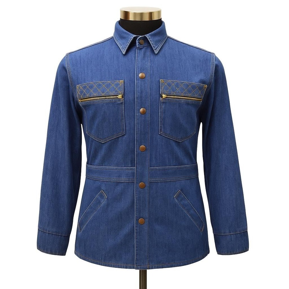 70s Vintage Western Denim Jacket Mens S Quilted Jean Jacket Utility Workwear 60s